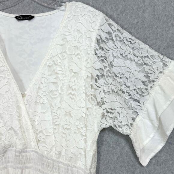 Simplee Lace Maxi Dress Size L SS V Neck Lined Destination Beach Wedding Bridal - Picture 7 of 16